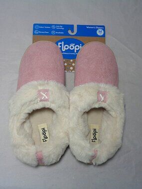 Floopi Ladies Pink Slippers Faux Fur Lined Anti-Slip Indoor/Outdoor NEW